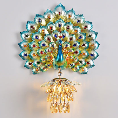 Resin Peacock Crystal Ball Shade 1-Light Wall Sconce Lamp