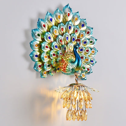 Resin Peacock Crystal Ball Shade 1-Light Wall Sconce Lamp