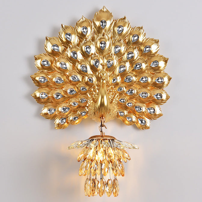 Resin Peacock Crystal Ball Shade 1-Light Wall Sconce Lamp