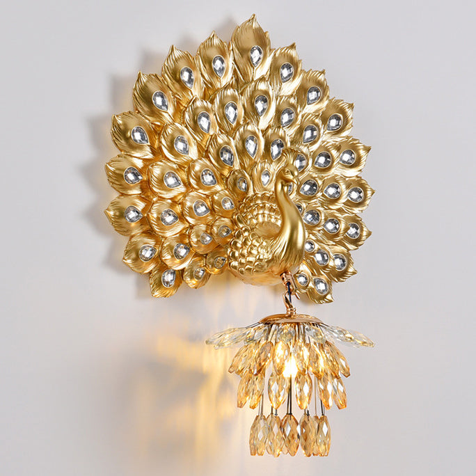 Resin Peacock Crystal Ball Shade 1-Light Wall Sconce Lamp