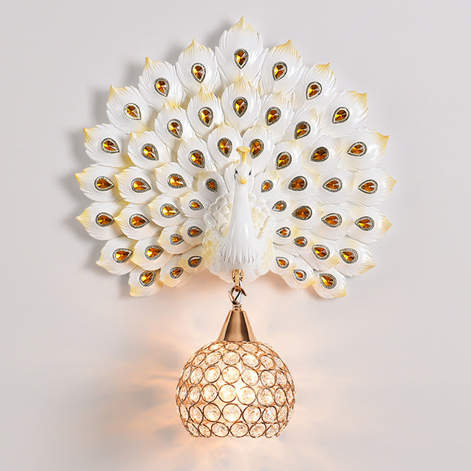 Resin Peacock Crystal Ball Shade 1-Light Wall Sconce Lamp