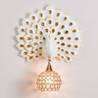 Resin Peacock Crystal Ball Shade 1-Light Wall Sconce Lamp