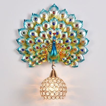 Resin Peacock Crystal Ball Shade 1-Light Wall Sconce Lamp
