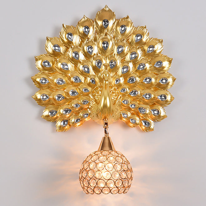 Resin Peacock Crystal Ball Shade 1-Light Wall Sconce Lamp
