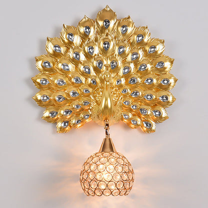 Resin Peacock Crystal Ball Shade 1-Light Wall Sconce Lamp