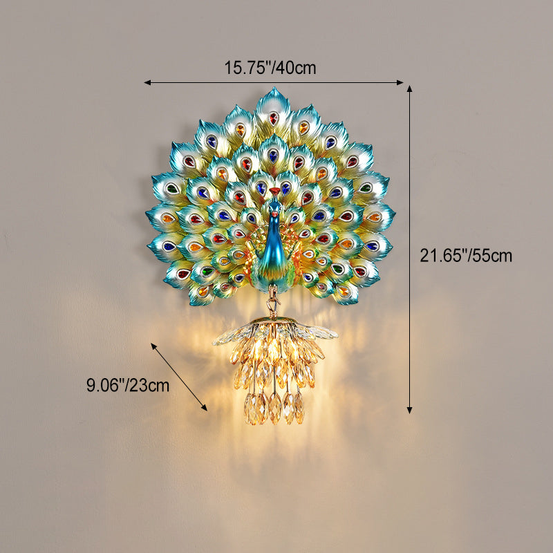Resin Peacock Crystal Ball Shade 1-Light Wall Sconce Lamp