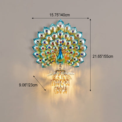 Resin Peacock Crystal Ball Shade 1-Light Wall Sconce Lamp