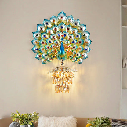 Resin Peacock Crystal Ball Shade 1-Light Wall Sconce Lamp