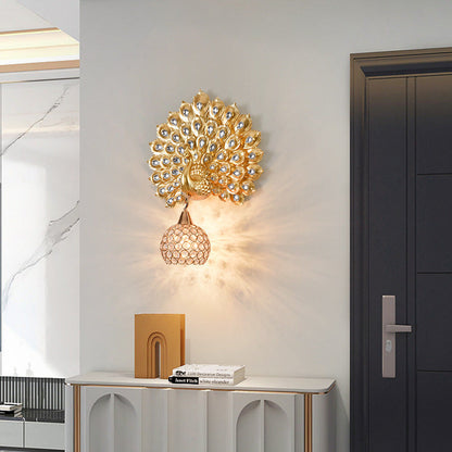 Resin Peacock Crystal Ball Shade 1-Light Wall Sconce Lamp