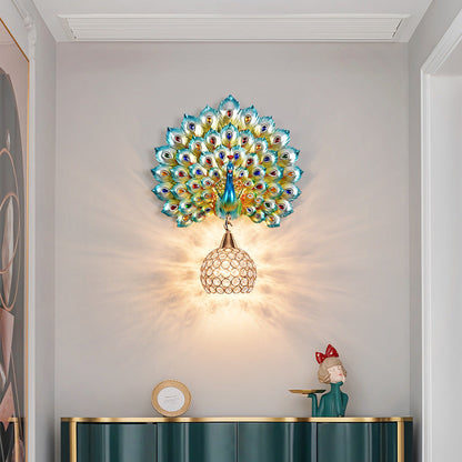 Resin Peacock Crystal Ball Shade 1-Light Wall Sconce Lamp