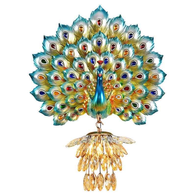 Resin Peacock Crystal Ball Shade 1-Light Wall Sconce Lamp