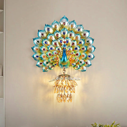 Resin Peacock Crystal Ball Shade 1-Light Wall Sconce Lamp