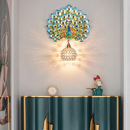 Resin Peacock Crystal Ball Shade 1-Light Wall Sconce Lamp