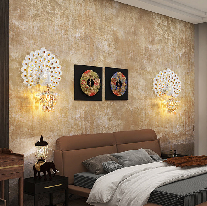 Resin Peacock Crystal Ball Shade 1-Light Wall Sconce Lamp