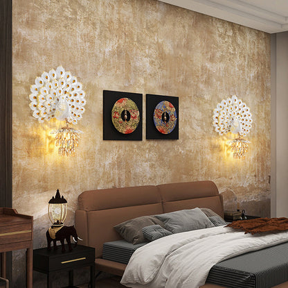 Resin Peacock Crystal Ball Shade 1-Light Wall Sconce Lamp