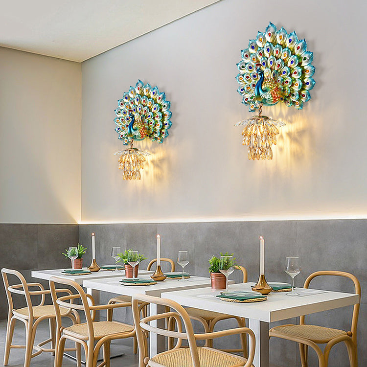 Resin Peacock Crystal Ball Shade 1-Light Wall Sconce Lamp
