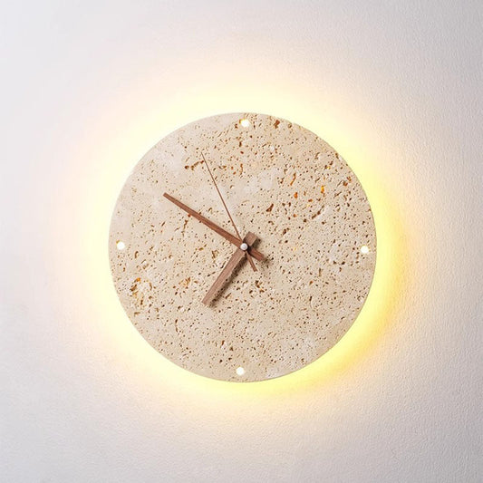 Geometric Travertine Clock Design LED Wall Sconce Lamp