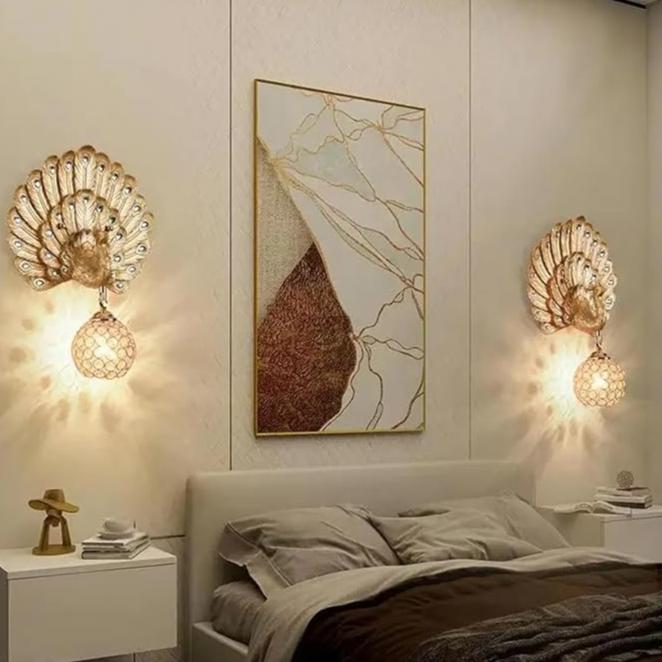 Luxury Resin Peacock Crystal Round 1-Light Wall Sconce Lamp