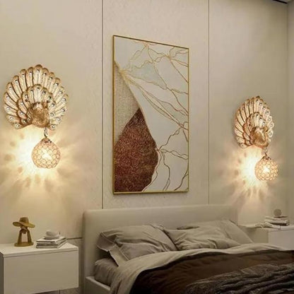Luxury Resin Peacock Crystal Round 1-Light Wall Sconce Lamp