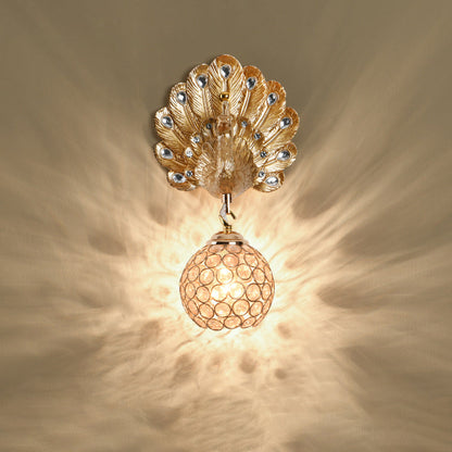 Luxury Resin Peacock Crystal Round 1-Light Wall Sconce Lamp