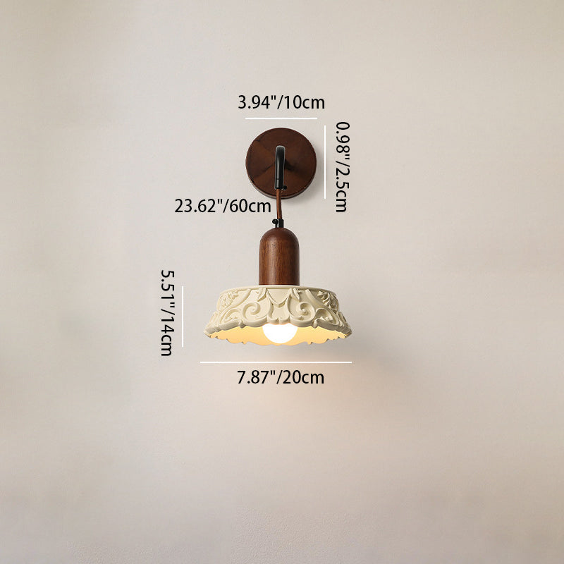 Japanese Resin Carving Round 1-Light Wall Sconce Lamp