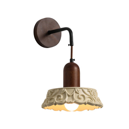 Japanese Resin Carving Round 1-Light Wall Sconce Lamp