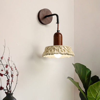 Japanese Resin Carving Round 1-Light Wall Sconce Lamp