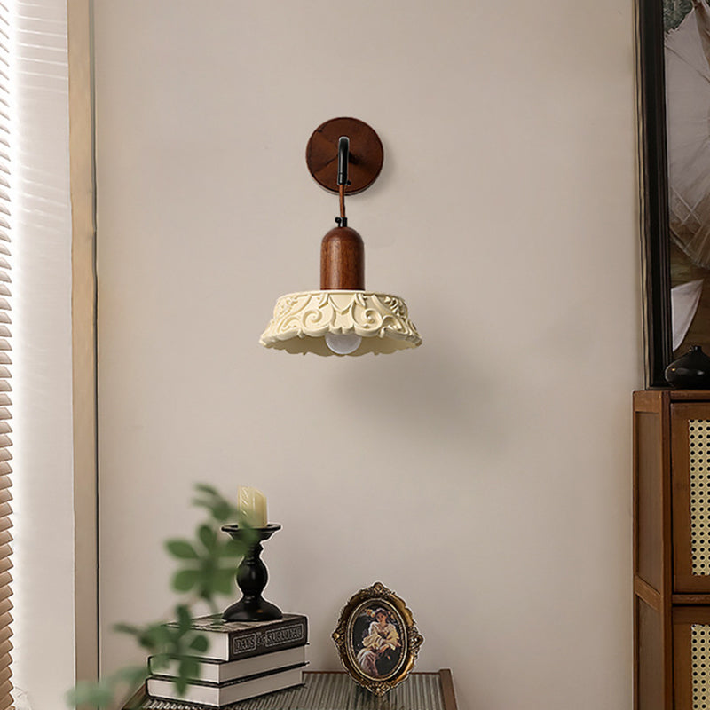 Japanese Resin Carving Round 1-Light Wall Sconce Lamp