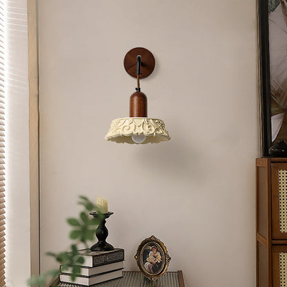 Japanese Resin Carving Round 1-Light Wall Sconce Lamp