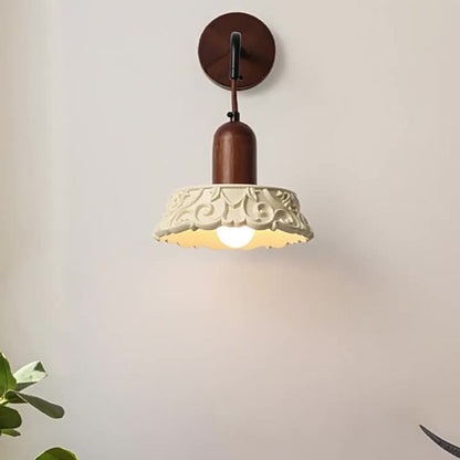 Japanese Resin Carving Round 1-Light Wall Sconce Lamp