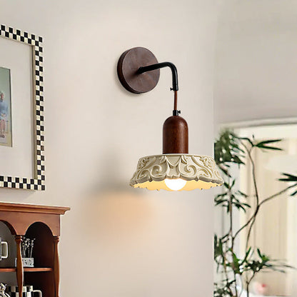 Japanese Resin Carving Round 1-Light Wall Sconce Lamp