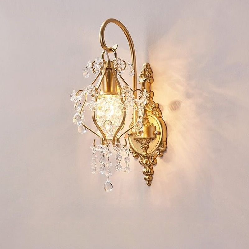 Curved Frame Crystal Decoration 1-Light Wall Sconce Lamp