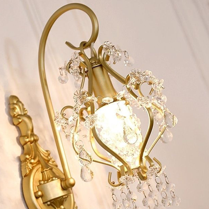 Curved Frame Crystal Decoration 1-Light Wall Sconce Lamp