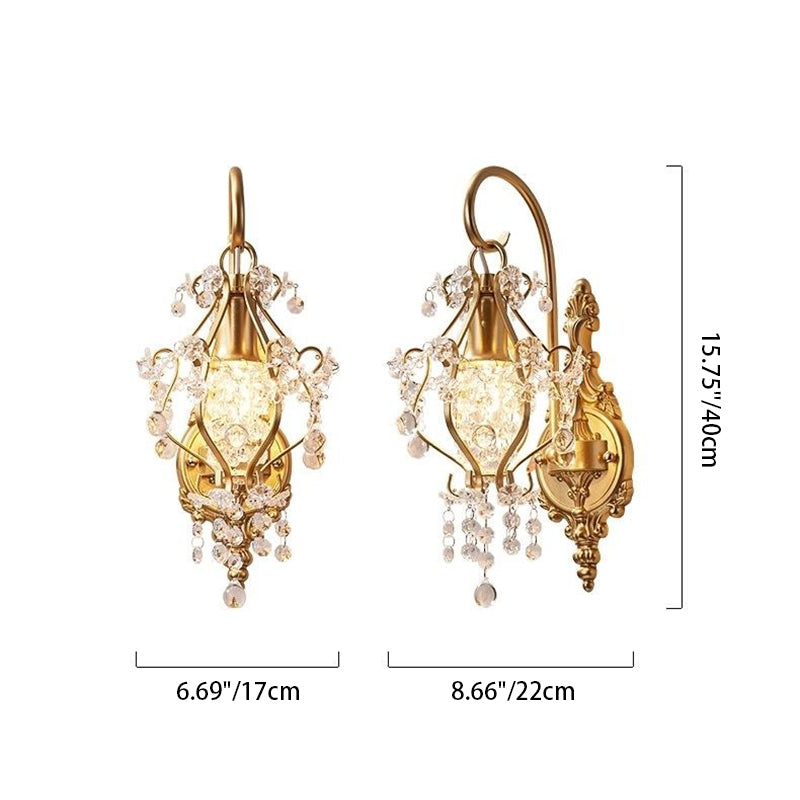 Curved Frame Crystal Decoration 1-Light Wall Sconce Lamp