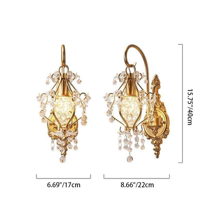 Curved Frame Crystal Decoration 1-Light Wall Sconce Lamp