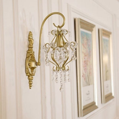Curved Frame Crystal Decoration 1-Light Wall Sconce Lamp