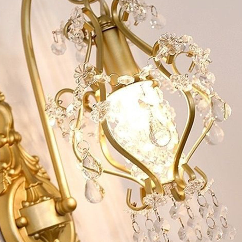 Curved Frame Crystal Decoration 1-Light Wall Sconce Lamp