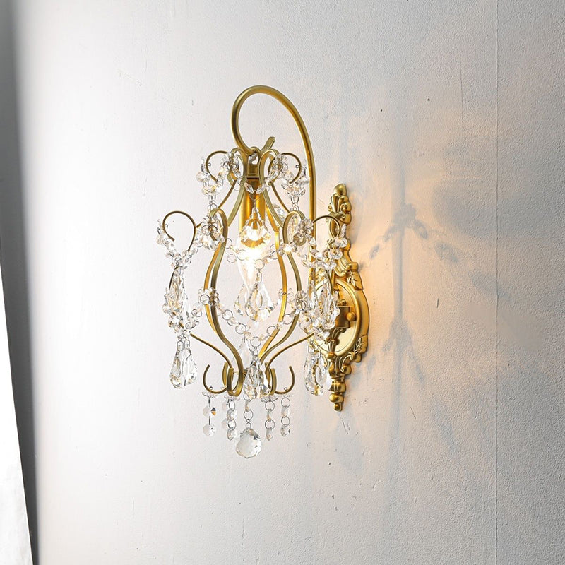 Curved Frame Crystal Decoration 1-Light Wall Sconce Lamp