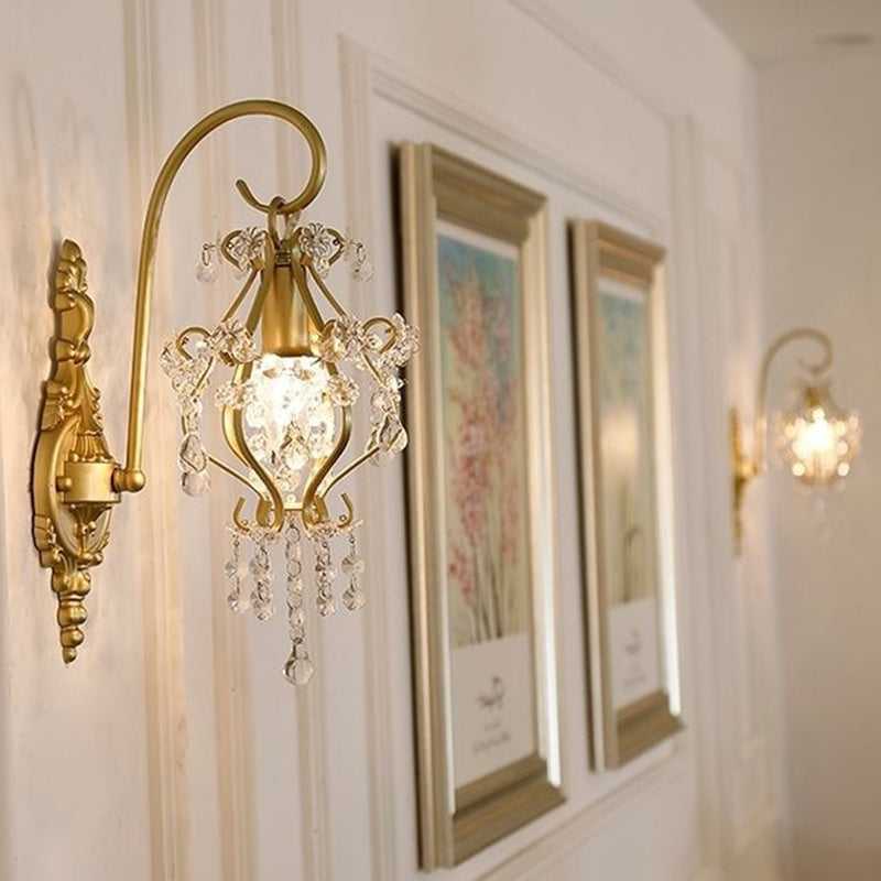 Curved Frame Crystal Decoration 1-Light Wall Sconce Lamp