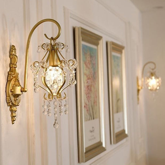 Curved Frame Crystal Decoration 1-Light Wall Sconce Lamp