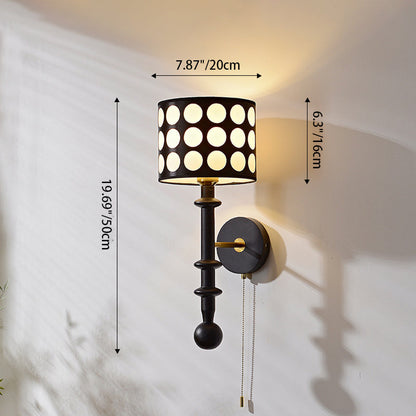 French Fabric Shade Walnut Wood 1-Light Wall Sconce Lamp