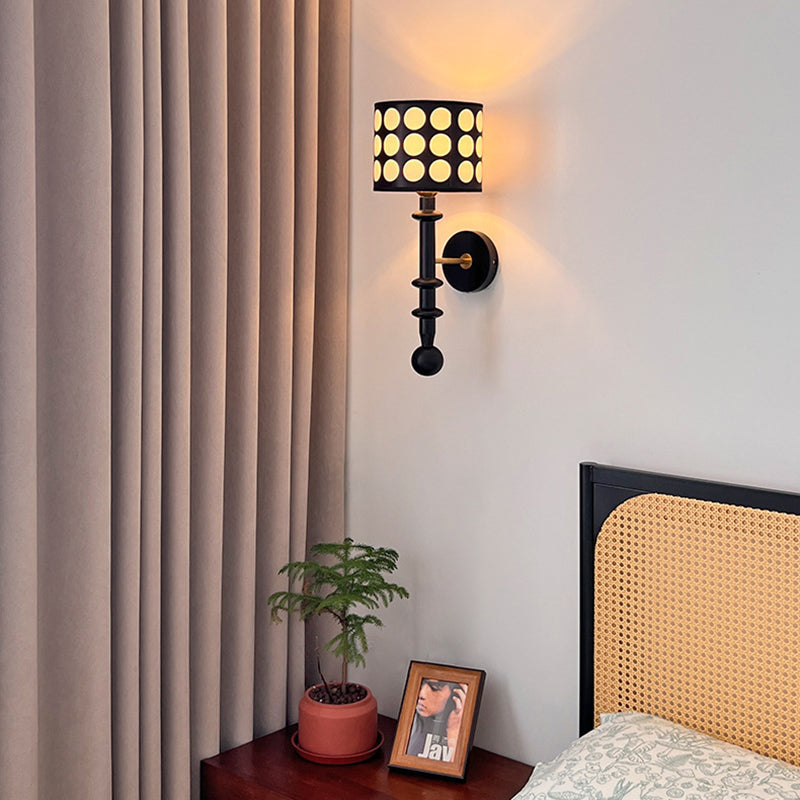 French Fabric Shade Walnut Wood 1-Light Wall Sconce Lamp