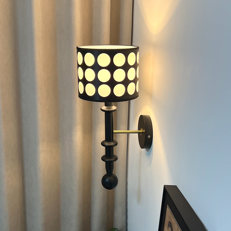 French Fabric Shade Walnut Wood 1-Light Wall Sconce Lamp