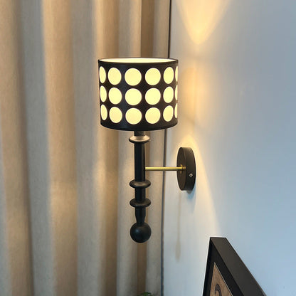 French Fabric Shade Walnut Wood 1-Light Wall Sconce Lamp
