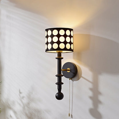 French Fabric Shade Walnut Wood 1-Light Wall Sconce Lamp