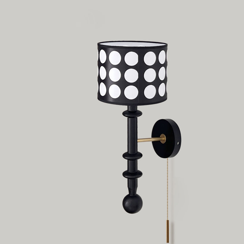 French Fabric Shade Walnut Wood 1-Light Wall Sconce Lamp
