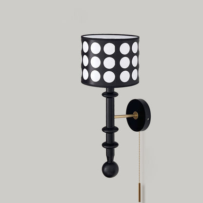 French Fabric Shade Walnut Wood 1-Light Wall Sconce Lamp