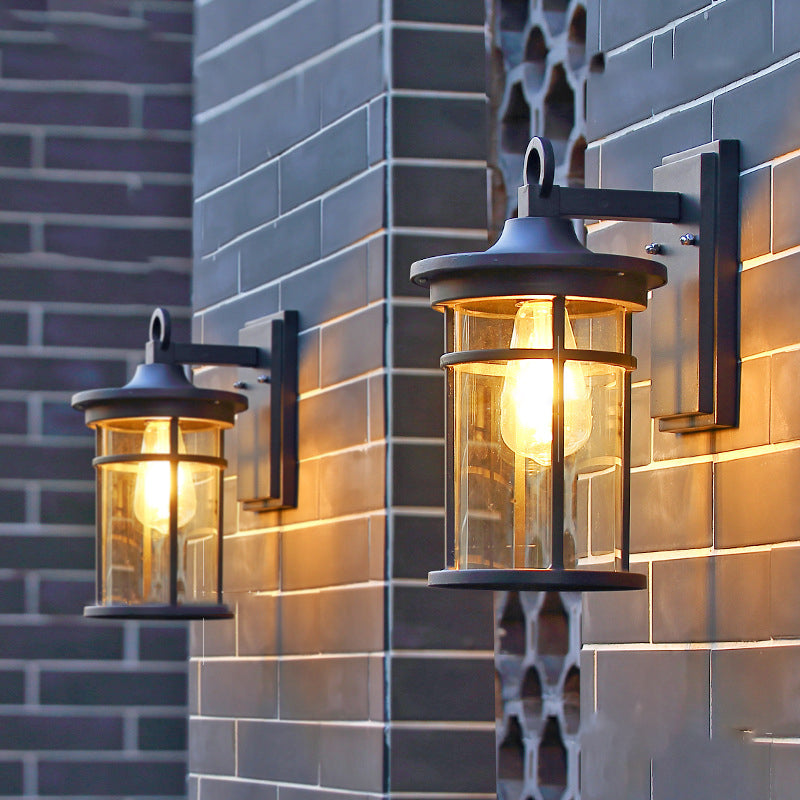 Cylinder Glass Shade 1-Light Waterproof Wall Sconce Lamp