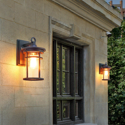 Cylinder Glass Shade 1-Light Waterproof Wall Sconce Lamp