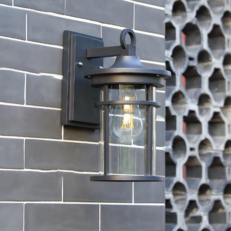 Cylinder Glass Shade 1-Light Waterproof Wall Sconce Lamp